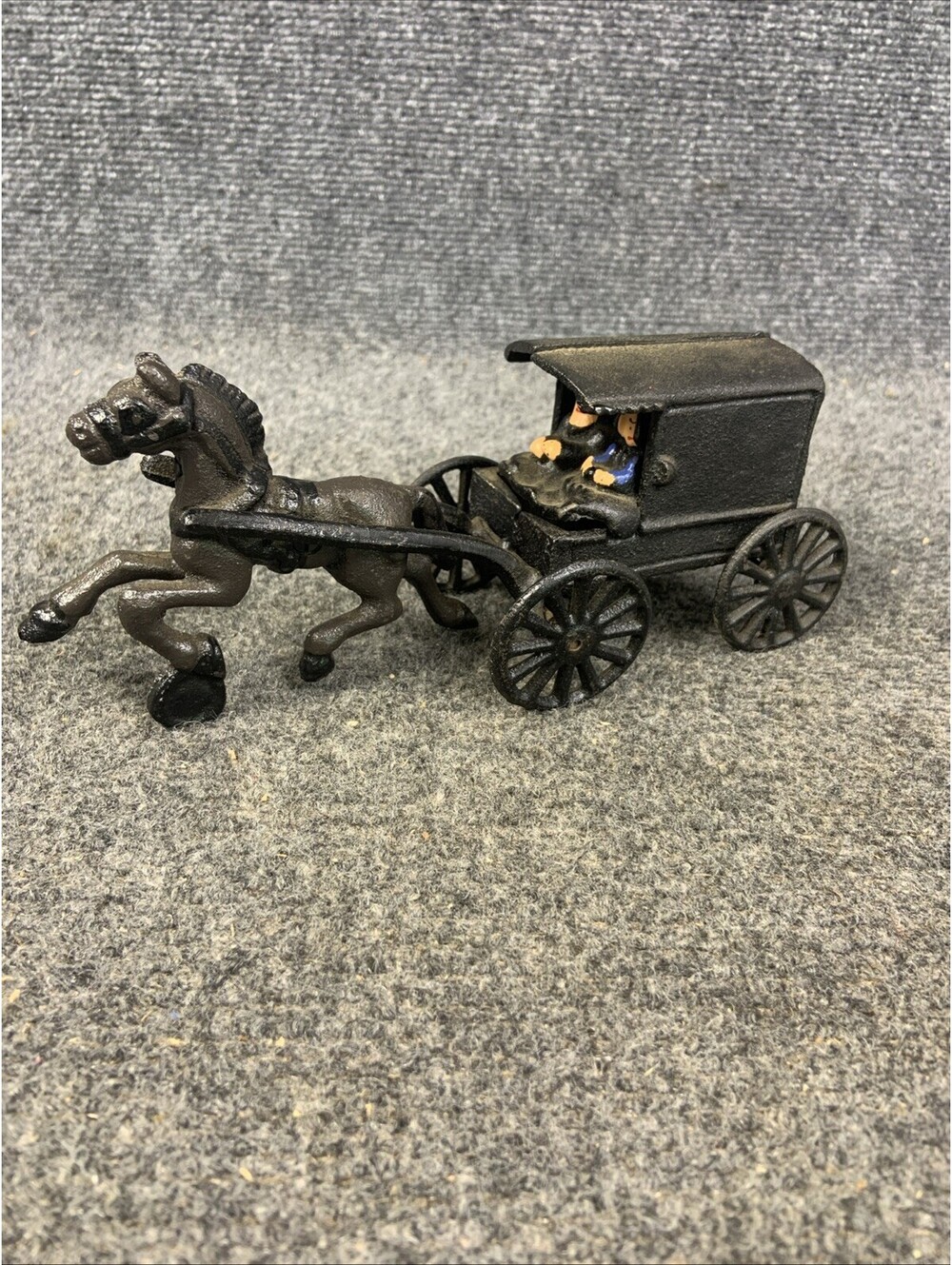 Vintage Mini Cast Iron Amish Horse & Buggy and Family Riding